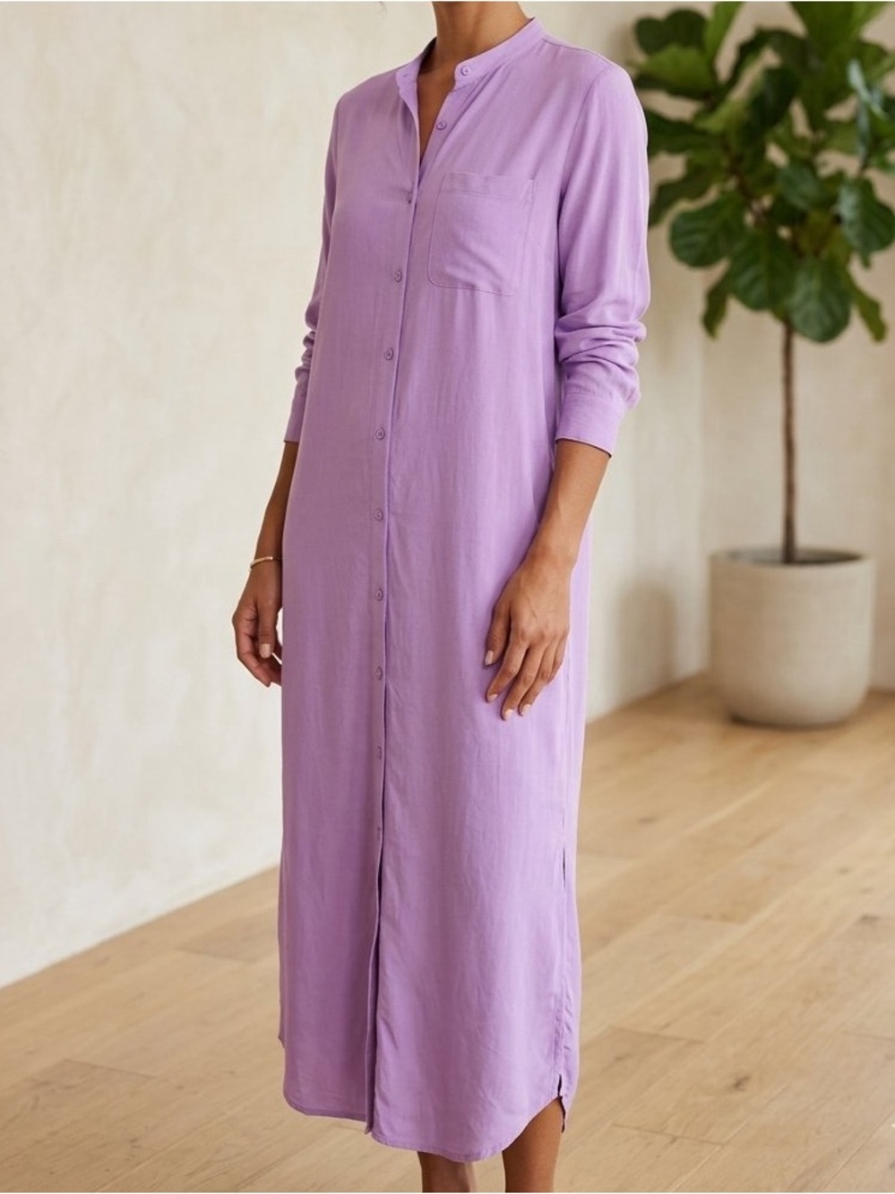 Byrd New York Women’s Lilac Long Sleeve Maxi Shirt Dress